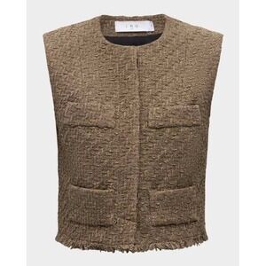 IRO Paris Ralphi Tweed Vest Brown Kaki Cotton Blend Frayed Hem New‎ Size 40